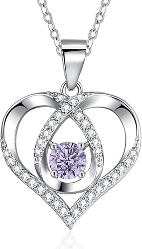 ITS4YEO 925 Sterling Silver Love Heart Birthstone Necklaces Silver Necklace Zircon Pendant Necklaces for Women Jewelry Gift for Women Wife Girls Her