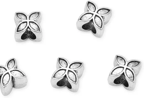 Miniatura 10 de 10 cuentas sueltas de gran agujero de flor de rosa (agujero de 0.177 in) espaciador de metal plateado antiguo para manualidades de joyería MEC-E3