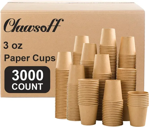 Miniatura 14 de Clawsoff Paquete de 180 tazas de papel de 12 oz, tazas de café desechables de papel kraft marrón de 12 oz, tazas de papel no blanqueadas