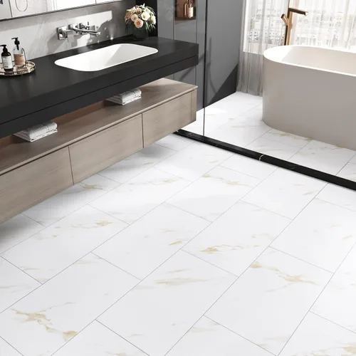 Miniatura 3 de Azulejos de vinilo dorados y blancos, 15 unidades, autoadhesivos, de linóleo, para cocina, dormitorio, baño, azulejos impermeables para suelos