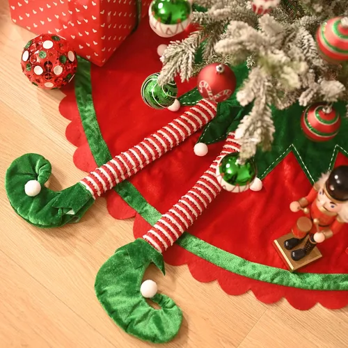 Valery Madelyn Falda de Árbol de Navidad de Elfo para Decoraciones de Árbol, 36 Pulgadas de Tela Encantadora Roja Verde Pequeña Falda de Árbol de