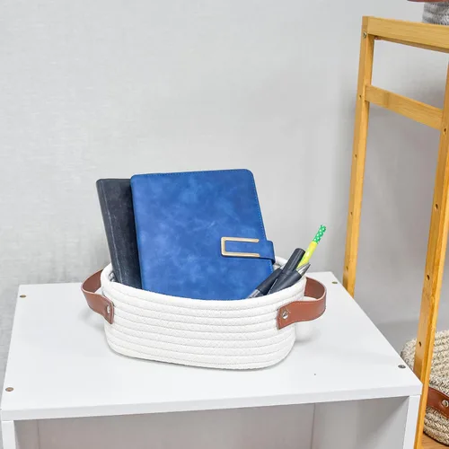 Miniatura 6 de ABenkle Cesta de almacenamiento pequeña, mini cestas tejidas de cuerda, lindo organizador de almacenamiento de armario, cubo de juguetes decorativo