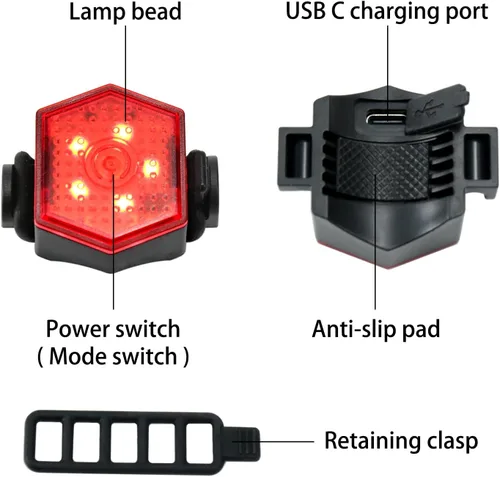 Miniatura 7 de Bike Tail Light Bicycle Rear Light USB-C Rechargeable LED Cycling Safety Flashlight with 4 Light Mode for Road Mountain Night Riding & Adults Men