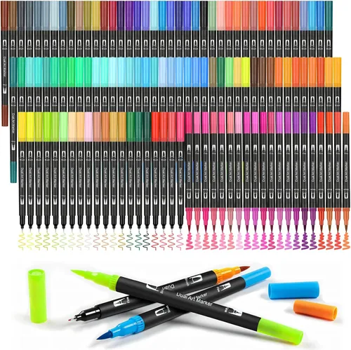 Juego de rotuladores de doble pincel de 120 colores, marcadores de punta fina y de punta de pincel para adultos, libros para colorear para tomar