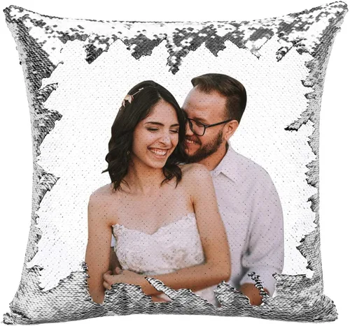 Miniatura 7 de LingLing Design - Almohada personalizada de lentejuelas, almohadas de fotos personalizadas, decoración mágica reversible del hogar, regalos