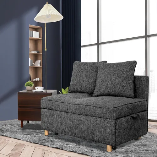Miniatura 4 de SEJOV Sofá Cama Convertible 4 en 1, Sofás y Sillones, Sofá Loveseat de Tela de Lino de 3 Asientos con 2 Cojines Decorativos, Sillón Reclinable