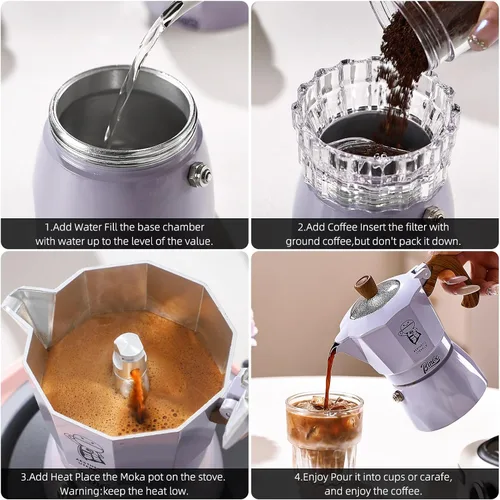 Miniatura 8 de Bincoo Estufa para máquina de café expreso, 2 tazas/4.1 fl oz, pequeña estufa italiana, olla moka para camping, portátil, ideal para el hogar