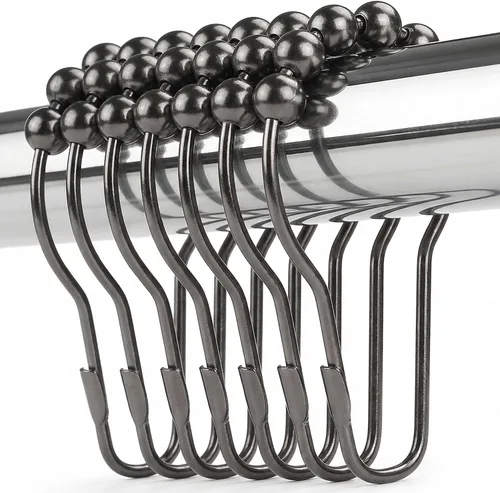 Anillos de ganchos para cortina de ducha, anillos de cortina de ducha de metal inoxidables para cortinas de baño, juego de 12, níquel negro