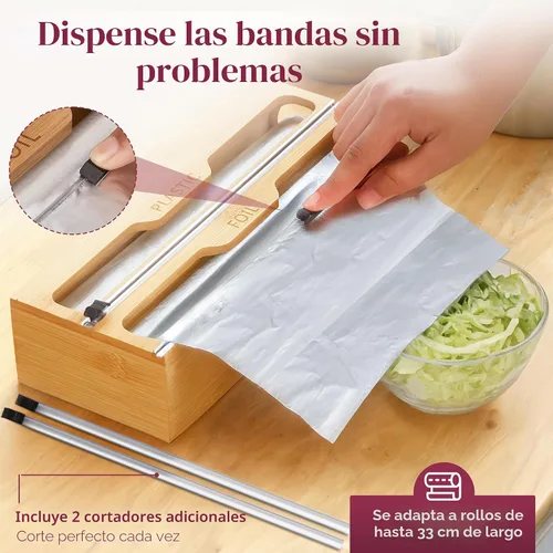 Miniatura 4 de Organizador de bolsas de almacenamiento de cocina de bambú, organizador de cajones con dispensador de aluminio, organizador de bambú para bolsas