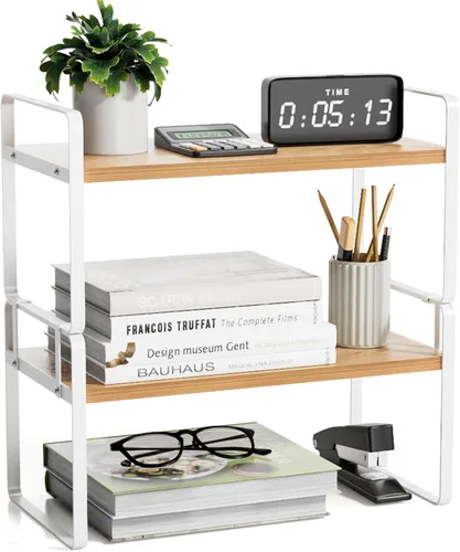 Miniatura 14 de YGYQZ - Organizador de escritorio de madera para oficina - Suministros de escritorio, lindo tocador, estante de almacenamiento y organización