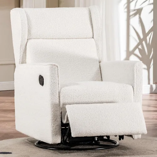 COMHOMA Mecedora para Cuarto de Bebé Teddy Tapizada Mecedora Giratoria Reclinable Manual Deslizante Silla Reclinable para Sala de Estar Dormitorio