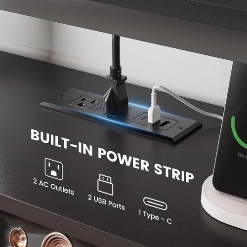 Miniatura 4 de Haewon - Soporte de TV negro con luces LED y tomas de corriente, centro de entretenimiento para TV de 55 pulgadas, mesa de consola de medios con 4