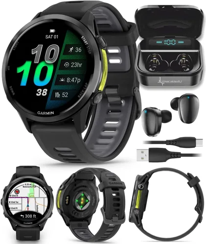 Miniatura 9 de Garmin Forerunner 955, reloj inteligente para correr con GPS, adaptado a triatletas, batería de larga duración, Whitestone con auriculares blancos
