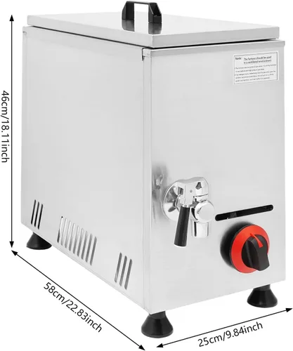 Miniatura 6 de Freidora de gas comercial de 22.19 cuartos de galón, freidora de acero inoxidable GLP con 12 estantes para perros calientes, llama ajustable