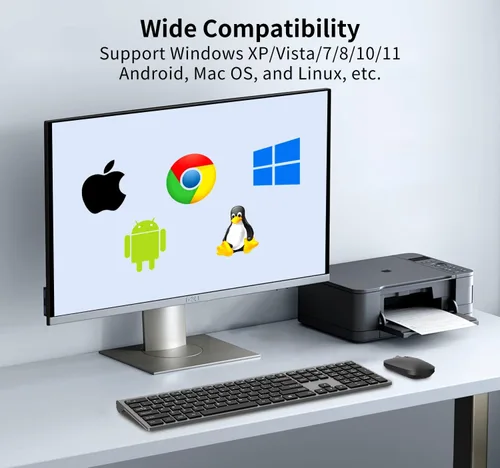Miniatura 5 de Teclado y mouse inalámbricos, teclado de computadora plano delgado de tamaño completo y mouse óptico silencioso de 2400 DPI con dongle de 2.4 GHz