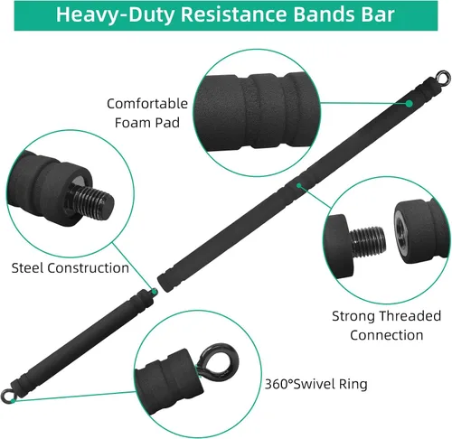 Miniatura 3 de Barra de banda de resistencia de longitud ajustable para entrenamiento, barra de pilates portátil para gimnasio en casa, barra de entrenamiento