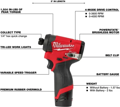 Miniatura 3 de Milwaukee Electric - M12 Fuel. Kit de Destornillador de Impacto HEX de 1/4