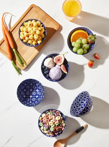 Miniatura 4 de Metahom Tazones Azules y Blancos, Tazones de Cerámica para Postre de 10 Oz, Juego de Tazones de Porcelana para Helado, Tazones Decorativos para Azul