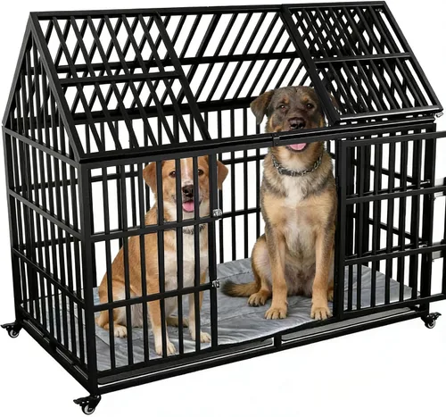 Miniatura 7 de Jaula de perro resistente de 64 pulgadas para perros indestructible, jaula de alta ansiedad con puertas dobles para razas gigantes extra grandes
