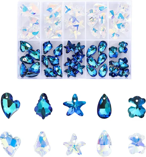 Miniatura 10 de Novborcz 50 cuentas de cristal de lágrima AB de 0.39 x 0.78 pulgadas (0.394 x 0.787 in), cuentas de vidrio facetadas Briolette, fabricación
