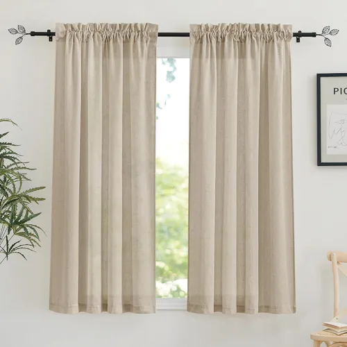 Miniatura 35 de RYB HOME - Cortinas de lino natural de 36 pulgadas de largo, juego de 2 paneles - Cortinas tejidas de lino suaves y transpirables, cortinas ligeras