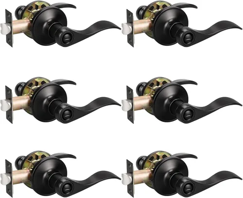 Miniatura 13 de KNOBWELL Paquete de 8 pomos de puerta color negro mate para interiores para dormitorio/baño, manijas de puerta de privacidad con cerradura de giro