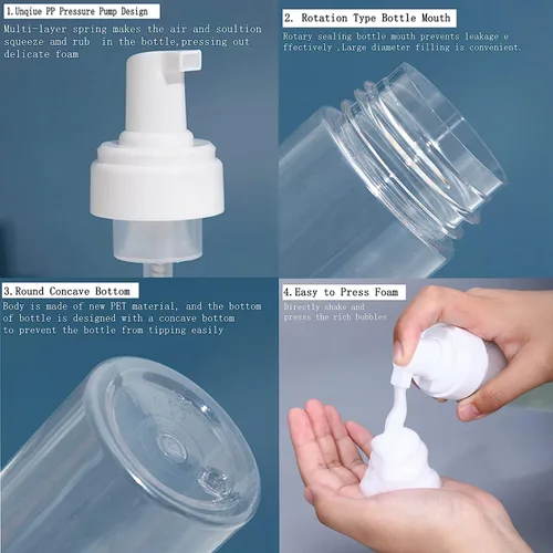 Miniatura 4 de Botella dispensadora de espuma, 3 botellas vacías transparentes de 7 onzas líquidas, botella de espuma de plástico, botella de jabón de viaje