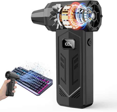 Plumero de aire comprimido, soplador turbo de 350,000 RPM con pantalla LED y luz, mini escoba de aire ajustable de 4 velocidades, plumero de aire