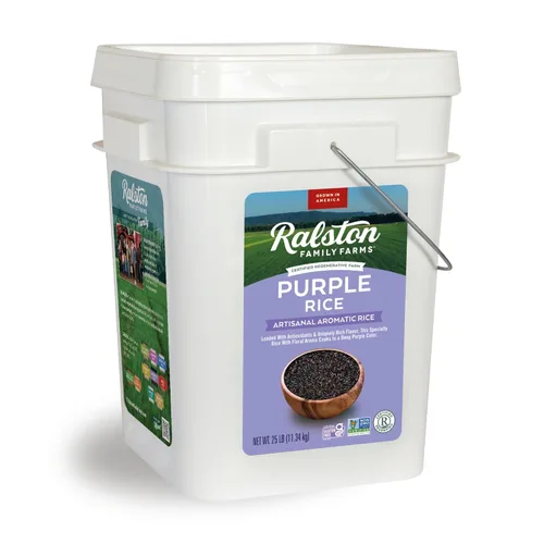 Ralston Family Farms Cubo de arroz morado de 25 libras, cultivado en Estados Unidos, sin OMG, naturalmente sin gluten