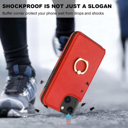 Miniatura 7 de Folosu Funda compatible con iPhone 13 con soporte para tarjetas, rotación de 360°, soporte de anillo de dedo con función atril, protección con Rojo