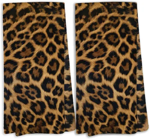 Miniatura 10 de Juego de 2 toallas de cocina retro con lazo de leopardo, decoración de baño femenina de leopardo, toallas de mano con estampado de guepardo