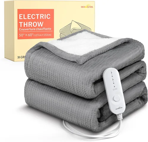 Miniatura 9 de Manta calefactora HOMLYNS LuxeHeat, suave franela sherpa, manta eléctrica con 5 ajustes de calor, calentamiento rápido, manta calefactora