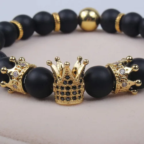 Miniatura 6 de Gvusmil - Brazalete de cuentas con corona imperial lujosa de rey y su reina para parejas, dije de regalo de joyería de Navidad para hombre y mujer