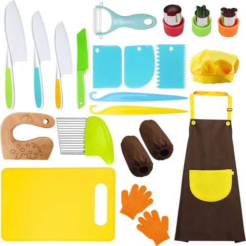Miniatura 9 de 14 piezas de juego de cuchillos para niños pequeños, juego de cuchillos para niños incluye cuchillo seguro para niños de madera, cuchillo para niños