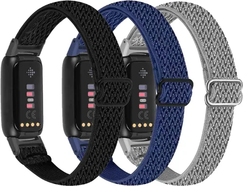 Miniatura 9 de Paquete de 3 bandas elásticas ajustables y correas de silicona de encaje compatibles con Fitbit Luxe, correas deportivas elásticas de nailon