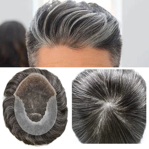 Miniatura 32 de Mens Toupee Swiss Lace Mens Hair Piece Sistema de reemplazo de cabello para hombres Toupee para hombres Cabello humano nudo blanqueado protesis