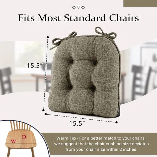 Miniatura 2 de Almohadillas de silla Wellsin para sillas de comedor, cojines de silla de cocina antideslizantes con lazos, juego de 4 almohadillas de silla de Caqui