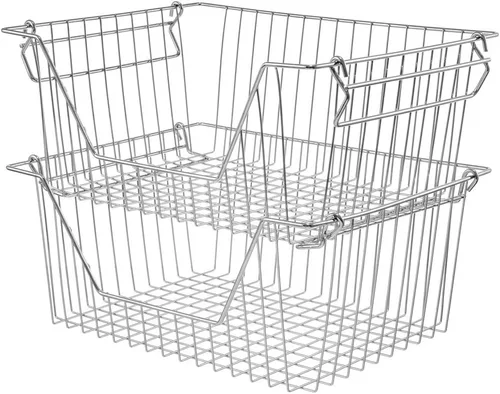 Miniatura 14 de Cestas de metal apilables de alambre resistente, organizador de gabinete de despensa de alambre con asa para el hogar, baño, cocina, organización