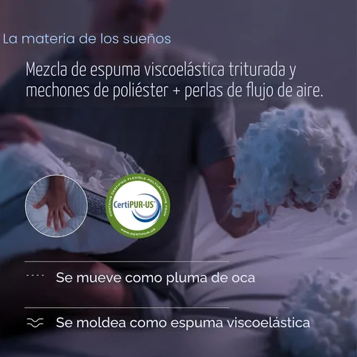 Miniatura 3 de DreamyBlue Almohada de Zafiro con Refuerzo • Loft Ajustable, Funda de Lujo, Relleno de Espuma Viscoelástica Triturada con Cuentas de Enfriamiento •