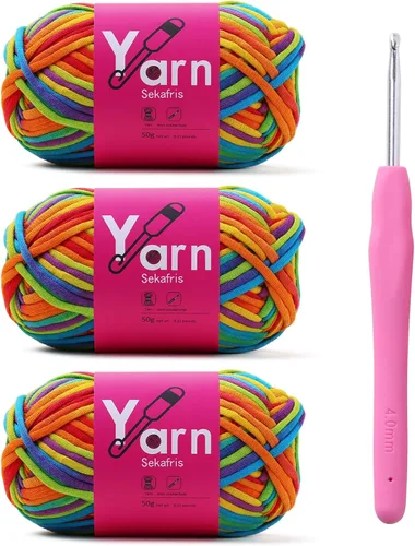 Miniatura 46 de Hilo de Crochet con Hilo de Algodón para Crochet – Hilos de Crochet Tejido para Principiantes con Puntadas Fáciles de Ver – Hilo para Crochet