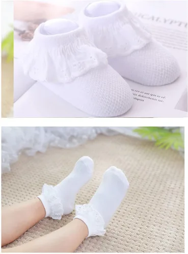 Miniatura 6 de Twtility - Calcetines de encaje con volantes y ojales para bebé y niña, de algodón, con volantes