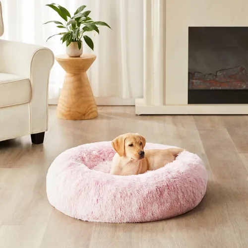 Miniatura 6 de WNPETHOME Cama Calmante para Perros Cama para Gatos Dona, Cama para Mascotas de Piel Sintética Dona Abrazadora Auto-Calentable, Cómodas Camas Rosa