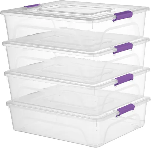 Miniatura 10 de novelinks Contenedores de almacenamiento apilables transparentes con tapa, cajas de almacenamiento de plástico duradero para oficina en casa