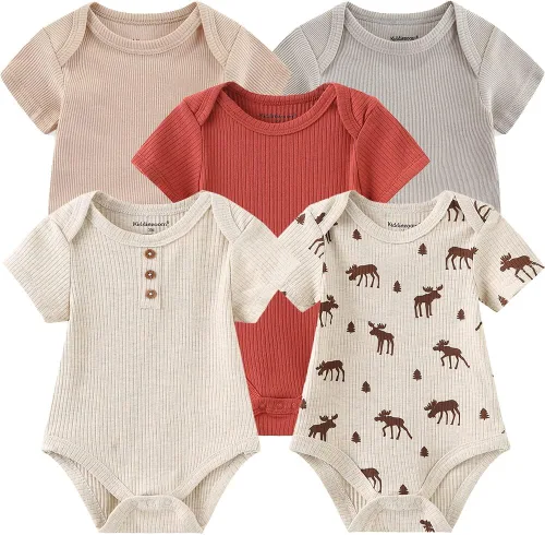 Kiddiezoom Mameluco unisex de algodón de una pieza para bebé recién nacido, 5 unidades