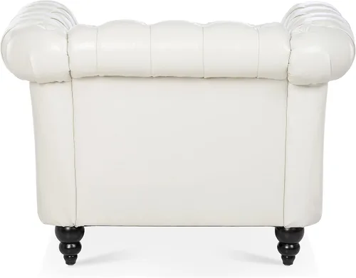 Miniatura 7 de LEVNARY Sillón tapizado de cuero, moderno sofá individual de mediados de siglo con brazos enrollados y cabeza de clavo, silla Chesterfield de piel