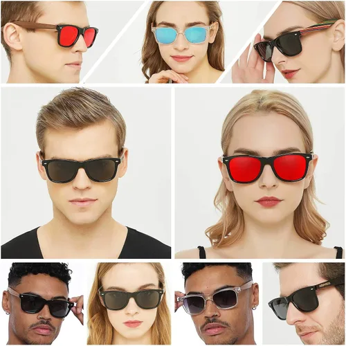 Miniatura 3 de ANDWOOD Gafas de sol polarizadas de madera para hombres y mujeres, protección UV, marco de bambú de madera, gafas de sol espejadas