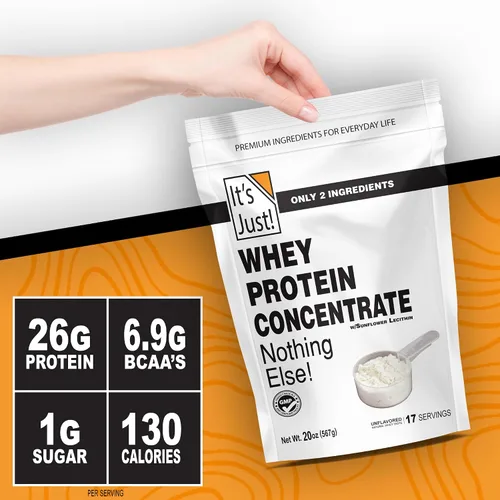 Miniatura 5 de It's Just! - Concentrado de proteína de suero 100%, fabricado en Estados Unidos, sin hormonas rBGH/RBST, WPC-80 premium, sin sabores añadidos ni