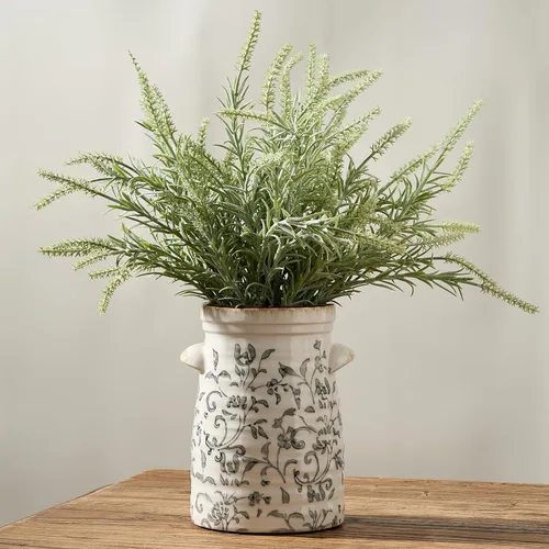 SIDUCAL Florero de cerámica gris y blanco con 2 asas, florero pastoral vintage con efecto agrietado de hielo de 8 pulgadas, jarrones rústicos de