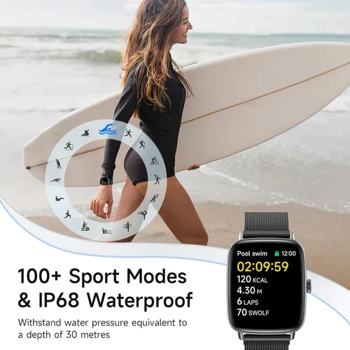 Miniatura 4 de Reloj inteligente para mujeres, reloj inteligente HD de 1.85 pulgadas, compatible con iPhone/Samsung/Android (respuesta/hacer llamadas), más de 100