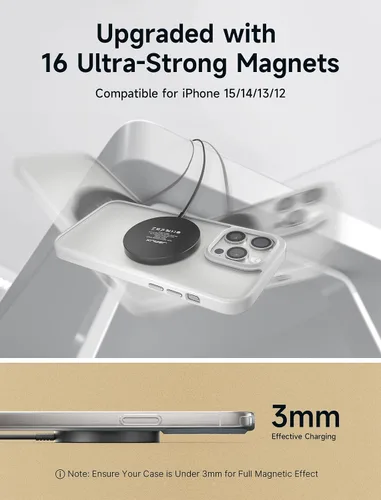 Miniatura 5 de JSAUX Cargador para iPhone 17 Magsafe de carga inalámbrica, compatible con iPhone 17 Air Pro Max/16/15/14/13/12, almohadilla de carga magnética